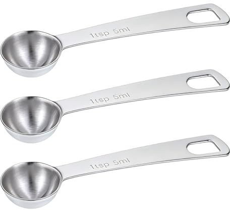 3 Stück Messlöffel Edelstahl 5ml Metall Dosierlöffel Esslöffel Teelöffel Kaffeedosierlöffel zum Messen Von Flüssigen und Trockenen für Gemahlenen Kaffee Losen Tee Milchbrühe