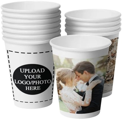 Generisch Personalisierte Papierbecher, individuell gestaltete Einwegbecher mit Foto/Logo/Text, 8-Unzen-Becher für Firmenbüros, Cafés, Partys, Hochzeiten und Veranstaltungen – 5 PC
