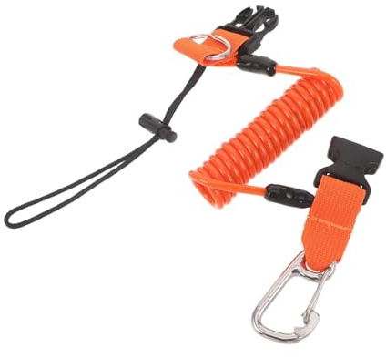 BESTonZON Lanière de Plongée sous-Marine Orange avec Corde à Ressort Anti-Perte, Boucle à Dégagement Rapide, Sangle Spiralée INOX Résistante la Pression, Accessoire pour Lampe Torche