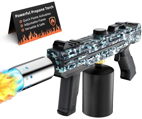 Powerful Grill Torch Gun, Adjustable Flamethrower Blowtorch for BBQ, Camping, Charcoal Lighter & Fire Starter - Tank not Included (Camouflage)
