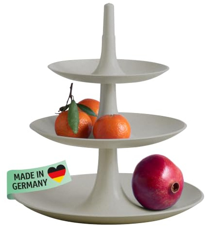 Koziol BABELL L Etagere 3-teilig | Servierständer für Kuchen, Gebäck, Obst, Käse, Sandwiches | biozirkulärer Kunststoff, stapelbar, spülmaschinengeeignet | Küche, Haushalt (nature desert sand, L)