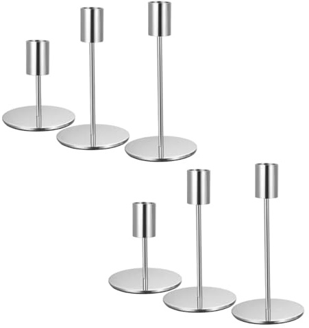 6 Stück Vintage Kerzenhalter aus Metall – Stabkerzen-Ständer im eleganten Design für Hochzeit, Abendessen & Festliche Tischdekoration (Silber)