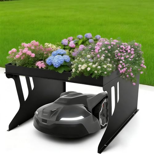 Mähroboter Garage mit Pflanzbeet 80x66x48cm Dach Carport für Rasenmäher | Metall Regenschutz Rostfrei Witterungsbeständig Sonnenschutz Universal Überdachung Unterstand Rasenmähroboter