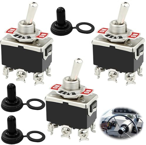 3pcs 6 Pin/3 Position ON/Off/ON Metall Kippschalter, Heavy Duty Wippschalter 250V/15A mit Wasserdichter Kappe zum Auto KFZ LKW Boot