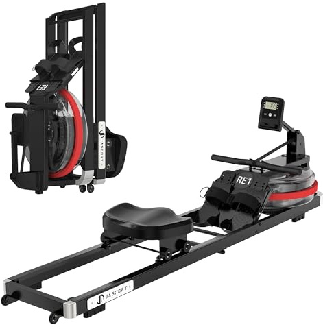 JASPORT RE1 Wasser-Rudergerät klappbar mit 14-L-Wassertank für Zuhause | Kinomap-kompatibel, LCD-Display, stabiler Stahlrahmen und Doppel-Schienen-System, platzsparendes Design, bis 150 kg belastbar