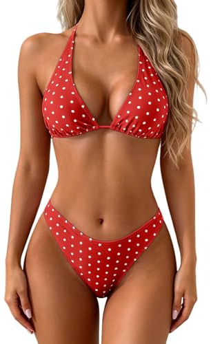 Conjuntos de Bikinis para Mujer Push Up Sexy Brasileño Bañador Halter Baño de Natacion Bañadores Deportivos Cuello En V con Relleno y Tanga Bikini Dos Piezas Original Surf Vikinis
