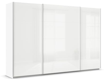 Rauch Möbel QUADRA, Schwebetürenschrank, Weiß/Glas Weiß, Breite 315 cm | Kleiderschrank mit Schwebetüren, Schiebetüren, 3-türig, für Schlafzimmer, Kinderzimmer, Jugendzimmer, Garderobe