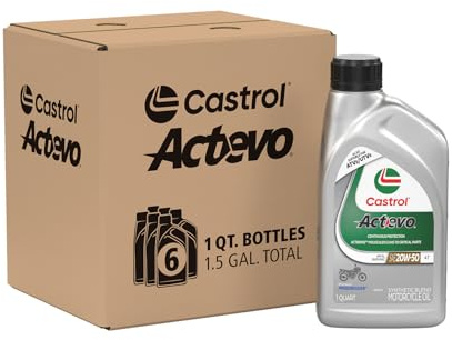 Castrol Actevo 4T 20W-50 Synthetic Blend Motorcycle Oil, 1 Quart, Pack of 6