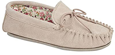 Mokkers LILY Ladies Suede Moccasin Slippers Stone UK 6