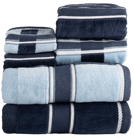 Lavish Home Set di 6 asciugamani in velluto Oakville in 100% cotone, blu navy
