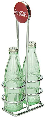 TableCraft Ensemble salière et poivrière Coca-Cola avec support en métal chromé et salière Coca-Cola