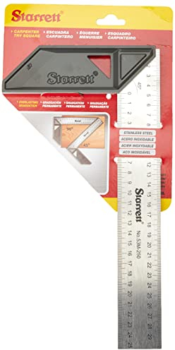 Starrett Carpenter Square - K53M-250-S Stainless Steel Angle Ruler Carpentry 250mm (10”) - Aluminium Alloy Handle for Craftsman Woodworking