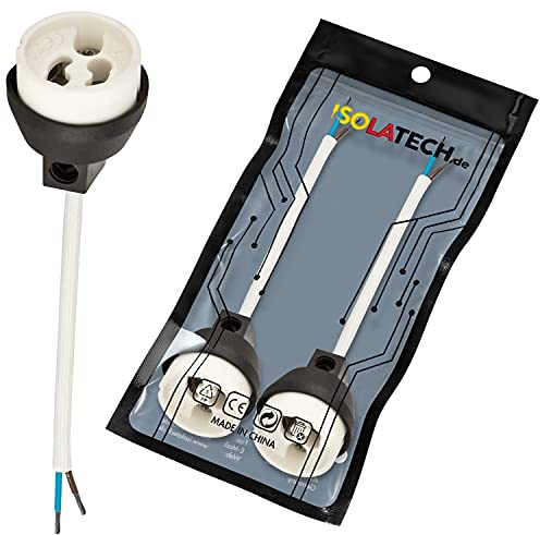 ISOLATECH 2pcs Douille GU10 En Céramique 230-250V 2A Max.100W Ignifuge | VDE, RoHS, Câble 0,75mm², Pour LED Et Halogène, Résistante À La Chaleur