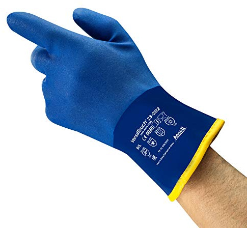 Ansell AlphaTec 23-202 Guantes de Trabajo de PVC, Protección Bajas Temperaturas, Conformidad Alimentaria, Multiuso, Destreza y Flexibilidad, Hombre Mujer, Azul, Talla XL (6 Pares)