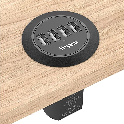 Simpeak Chargeur USB 30W 4-Ports Prise USB Chargeurs de Bureau Adaptateur USB Universel avec Câble d'alimentation et 2 Grommets, Compatible pour Apple iOS, Android, Appareils Portable Windows etc