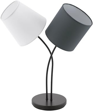EGLO bordslampa Almeida, textil bordslampa med 2 ljuskällor | sänglampa av stål och tyg, färg: svart, antracit, vit, sockel: E14, inkl strömbrytare