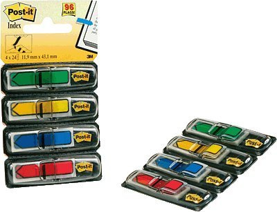 Post-it 684ARR3 Index Pfeile, 4 x 24 Haftstreifen im Spender, 11,9 x 43,2 mm, rot, gelb, grün, blau