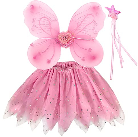 EQLEF Fee Kostüm Kinder, Tutu Wings Schmetterlingsflügel Set Fee Prinzessin Wings Kostüm für Mädchen Mädchen Partykostüm