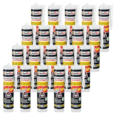 Isolbau Montagekleber Fix-Power - 20 x 480 g Styroporleber, Kraftkleber, Alleskleber, Baukleber für Innen- & Außenbereich - 200 kg / 10 cm - Weiß