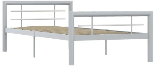 vidaXL Bettgestell Bett Metallbett Schlafzimmerbett Einzelbett Bettrahmen Schlafzimmermöbel Ehebett Lattenrost Grau Weiß Metall 100x200cm