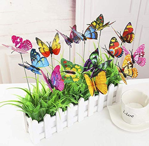 Wopohy Schmetterling Stange Gartenstecker, 15Pcs 7cm 3D Simulation Schmetterlinge Deko mit Einführstangen für Garten Patio Party Dekorationen