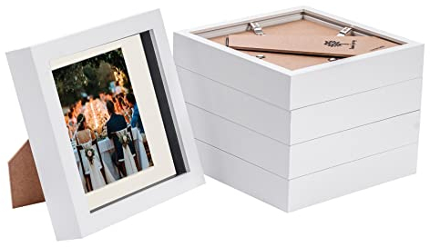 Nicola Spring 5 Piece 6 x 6 3D Shadow Box Photo Frame Set - Craft Display Picture Frame with 4 x 4 Mount - Glass Aperture - White/Ivory