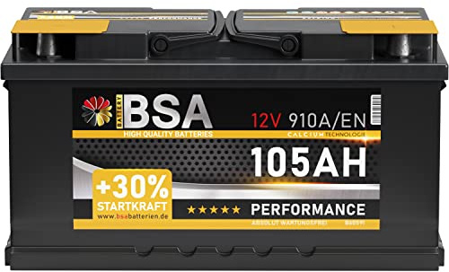 BSA Autobatterie 105Ah 12V +30% Startkraft ersetzt Batterie 100Ah 92Ah 95Ah