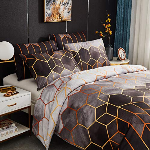 Sets Housse de Couette 220x240 cm avec 2 x Taies d'oreiller 50x70 cm,Mode Unique 3D Géométrique Imprimé Boho Microfibre Literie Parure de Lit Linge de Lit avec Fermeture Éclair pour 2 Personnes,Gris