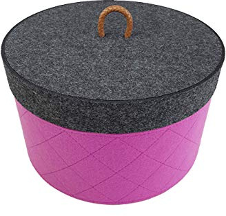 voigtdesign Aufbewahrungsbox RUND anthrazit meliert Filz Schachtel Korb Deckel Hutbox Regal Ablage Ordnung (149 Magenta)