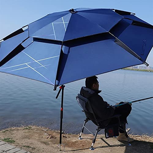 Refue Strandschirm, Sonnenschirm, Ø 220 cm/240cm höhenverstellbar, kippbar, Anglerschirm, rund, mit Streben, blau Gartenschirm (Size : 240CM)