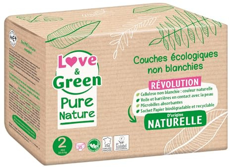 Love & Green Couche Écologiques Pure Nature 35 Couches Taille 2 Mini (3 à 6 kg)