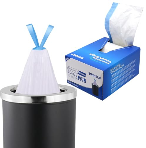 Mittelgröße Müllbeutel Sack,Säcke mit praktischem Zugband, 25-30 Liter für Badezimmer,Toilette,150 Stück Mülltüten mit Kordelzug