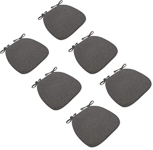 Yadlan Stuhlkissen 40x40 mit BäNdern 6er Set, Sitzkissen 40x40 Landhausstil, Stuhlauflagen KüChenstuhl, 3cm Dick Anti-Verformung Sitzpolster Stuhl Oval, Schmutzabweisend Schwarz