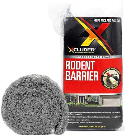 Xcluder Rodent Control Fill Fabric Roll, 4” x 10’ Stainless Steel Wool Protects Against Rats and Mice for Residential & Commercial Property,Black