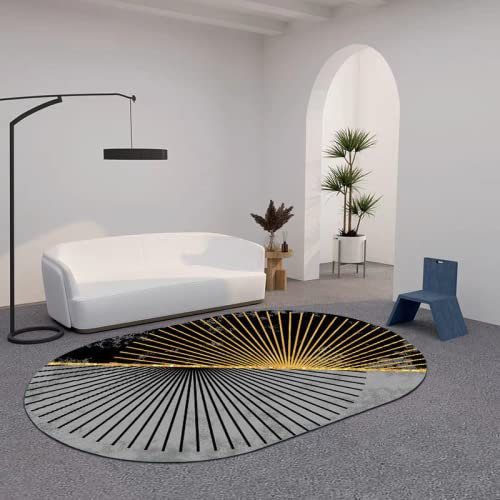 makeups1 Klassischer Orientteppich, Kurzflor Waschbarer Anti-Rutsch Ornamente Muster Teppich, Abstrakte goldene Schwarze Strahlen, 180 x 180 cm