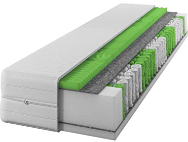 IZER Matratze 140x200 H2 /H3 24cm, 7-Zonen, Taschenfedern, Steppbezug, Federkern, Massageschaum Weiß