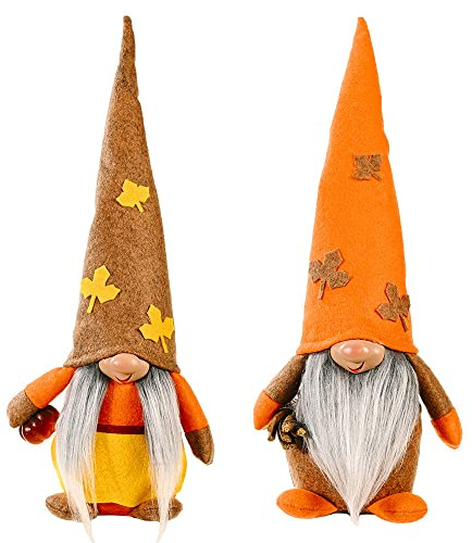 GLAITC Otoño Gnomo Felpa Decoraciones 2 Piezas Gnomo de Gracias Muñeca Sueca Hecha a Mano con Calabaza Muñeca Sin Rostro Adornos de Mesa Hechos a Mano de Otoño para la Decoración de la Mesa del Hogar