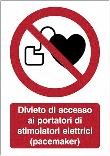 Divieto di accesso ai portatori di stimolatori elettrici (pacemaker) - CARTELLO SEGNALETICO ISO 7010 in Adesivo Resistente, Pannello in Forex o Pannello In Alluminio (PANNELLO IN ALLUMINIO 20X31 CM)
