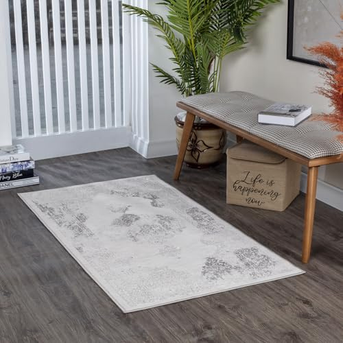 Livabliss Tangier Vintage groß - Orientalischer Wohnzimmer 80x150 cm, Esszimmer, Schlafzimmer - Boho Kurzflor e für einfache Pflege - Elfenbein