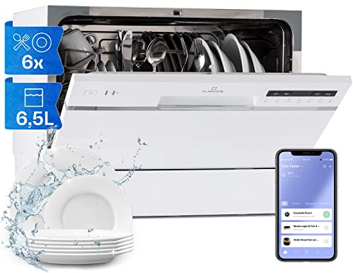 Klarstein Mini Lavavajillas de Sobremesa y Empotrable, 6 Cubiertos para Cocina, Lavaplatos Smart App Silencioso con 7 Programas, Lavavajillas Pequeño Casa y Oficina, Fácil Instalar