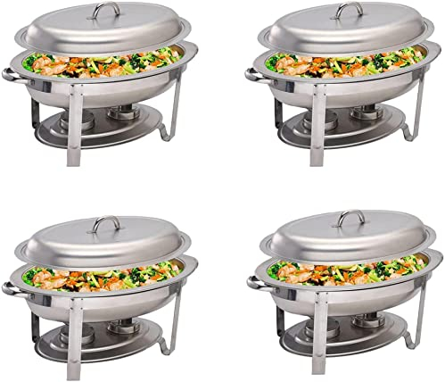 ANSNAL 5.5 L Oval Stainless Steel Chafing Dish, 1/2/4/6 Packs Buffet Servers and Food Warmers for Party Catering, with Food Pan, Fuel Holders & Lid