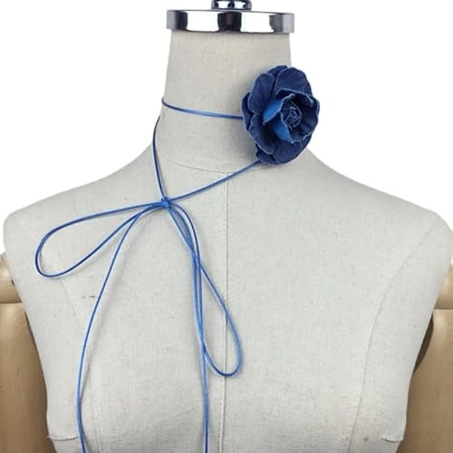apughize Choker-Halskette aus Stoff, Rosen-Motiv, Halsband, Blumenkette, Choker, Party-Geschenk, Mädchen, Stoffmaterial, Rosen-Halskette, blaue Jeans-Rosen-Halskette