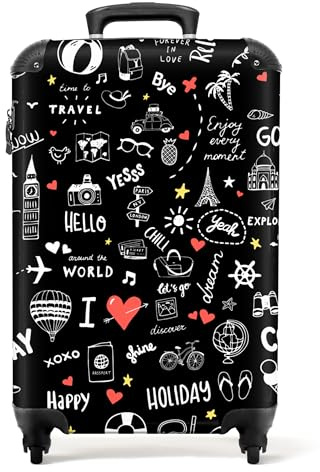 NoBoringSuitcases.com® Handgepäck, Hartschalenkoffer mit TSA Schloss, Trolley, Reisekoffer, Carry on, Rollkoffer, Klein oder Mittelgroß Schwarz