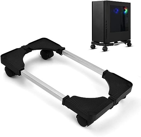 Wisebom Soporte con Rueda para CPU, Soporte para CPU Móvil Soporte de Torre de Computadora Ajustable, Soporte para Carrito de Computadora para Computadoras de Escritorio o Carcasas de Computadora