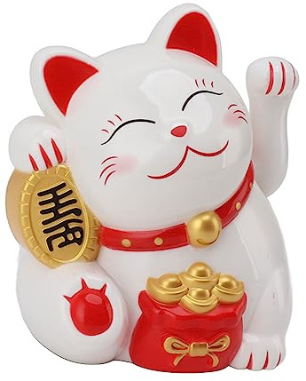 Maneki Neko, Lucky Fortune Cat, Lovely Fortune Cat with Electric Waving Arm, Battery Operated Artistic Cat Statue Decoration for Office, Living Room (MLY11020-1 White)