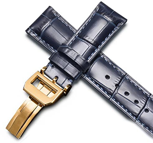 BONOOL Uhrenarmband für IWC-Fliegeruhren Portofino PORTUGIESER Herrenarmbanduhr-Zubehör Echtleder-Uhrenarmband Uhrengürtelkette (Farbe: Blau-Gold-Verschluss2, Größe: 21 mm)