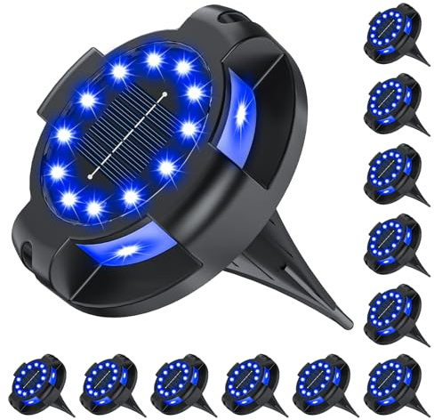 WILUX Solar Pathway Lights Outdoor 12 Packs, Bright Blue 16 LEDs Solar Ground Lights Walkway Lights with Side Light, Waterproof Solar Deck Light for Yard Walkway Garden Poolside Driveway Decorations