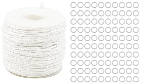 Hsthe Sea 100PCS Clear Blind Roman Ring And 50m 1.8 Mm White Braided Lift Shade Cord For DIY Roman Curtains Blind Shade