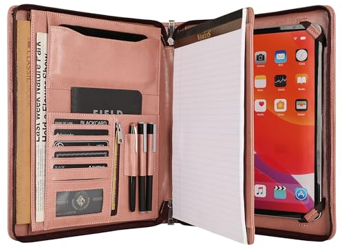 Portfolio aus veganem Leder für 12,9 Zoll iPad Pro (2018/2020/2021/2022), Leder-Portfolio mit iPad-Halter für Notizblock in Briefgröße, personalisiertes Padfolio für Herren (Rosa, nicht