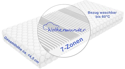 Wolkenwunder Wellflex Multi 7-Zonen-Schaum-Matratze I Bezug waschbar I hygienisch I pflegeleicht (mittel, 140 x 200 cm - 14,5 cm)